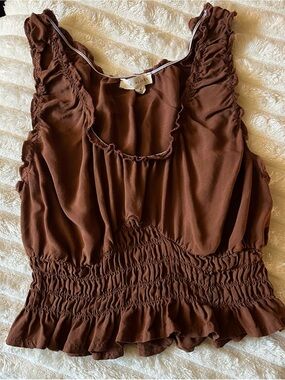 LA Hearts Brown Ruffle Cropped Tank Top Size M